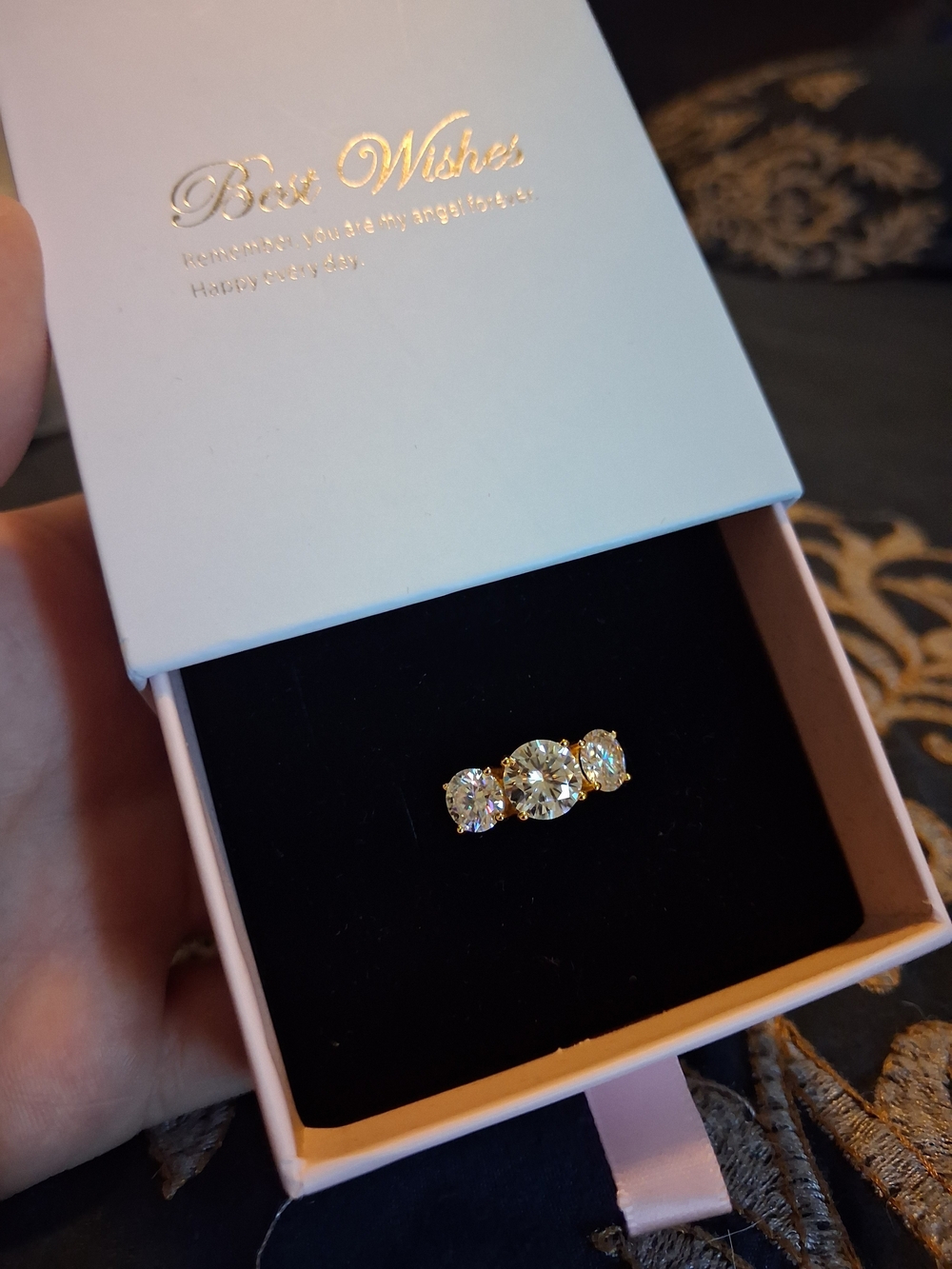 Gold Three-Stone Crystal Ring